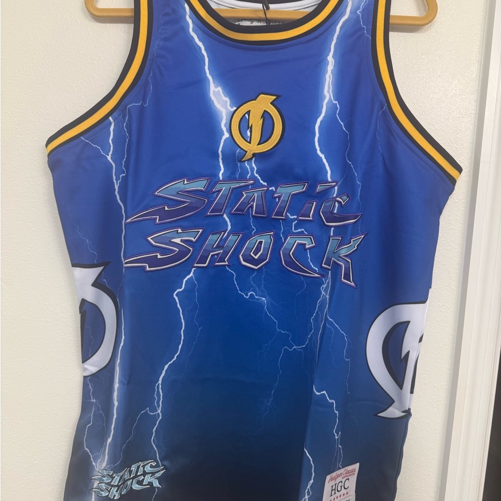 STATIC SHOCK Blue Lightening Headgear Classics Basketball Jersey ~π XL - Picture 7 of 9